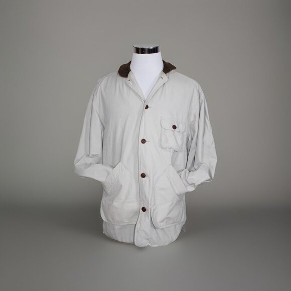 Vintage Banana Republic Canvas Barn Coat Leather Collar Cotton Plaid Lined M - Picture 1 of 10